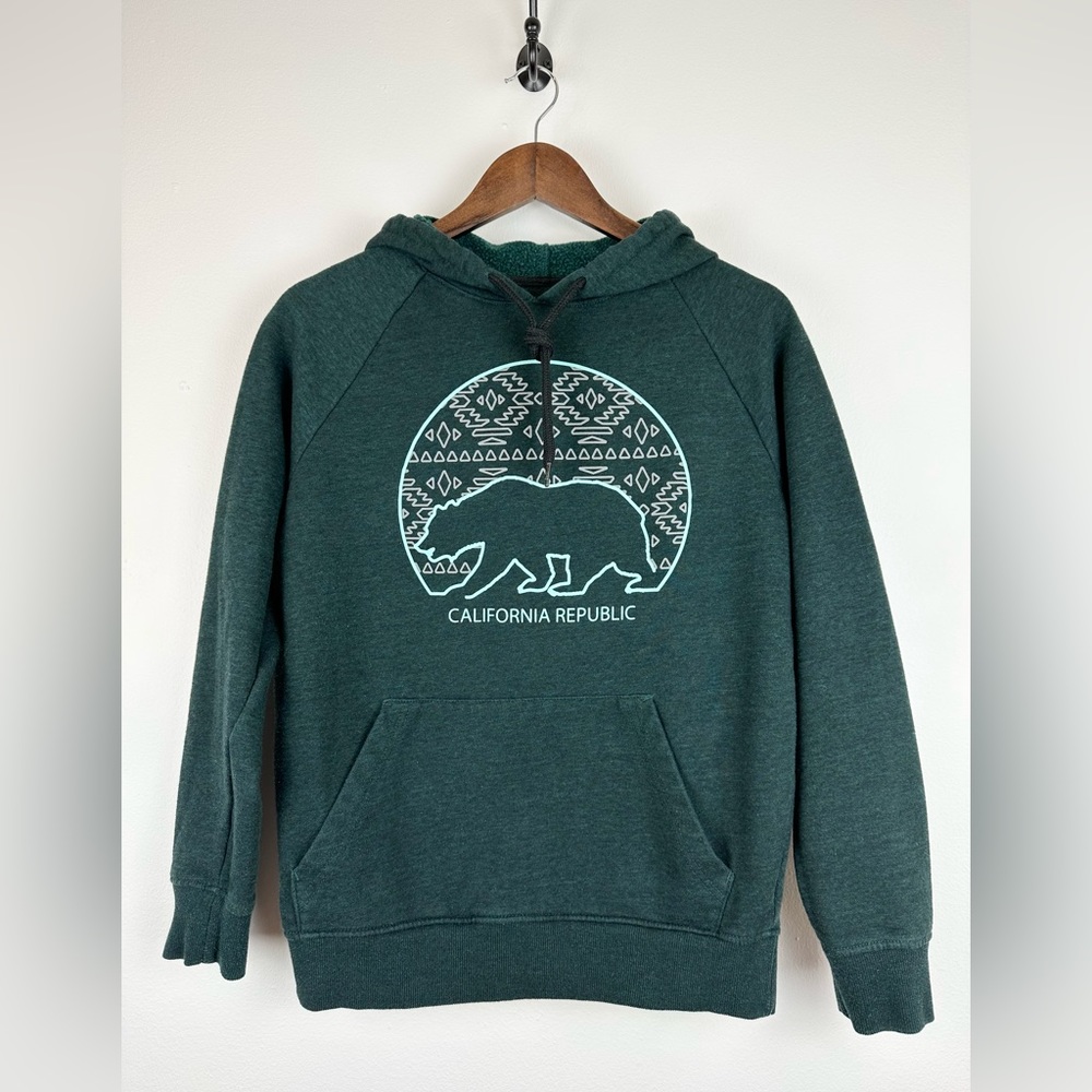 Hybrid Apparel California Republic Bear Dark Green Heather Graphic Hoodie - Sz S